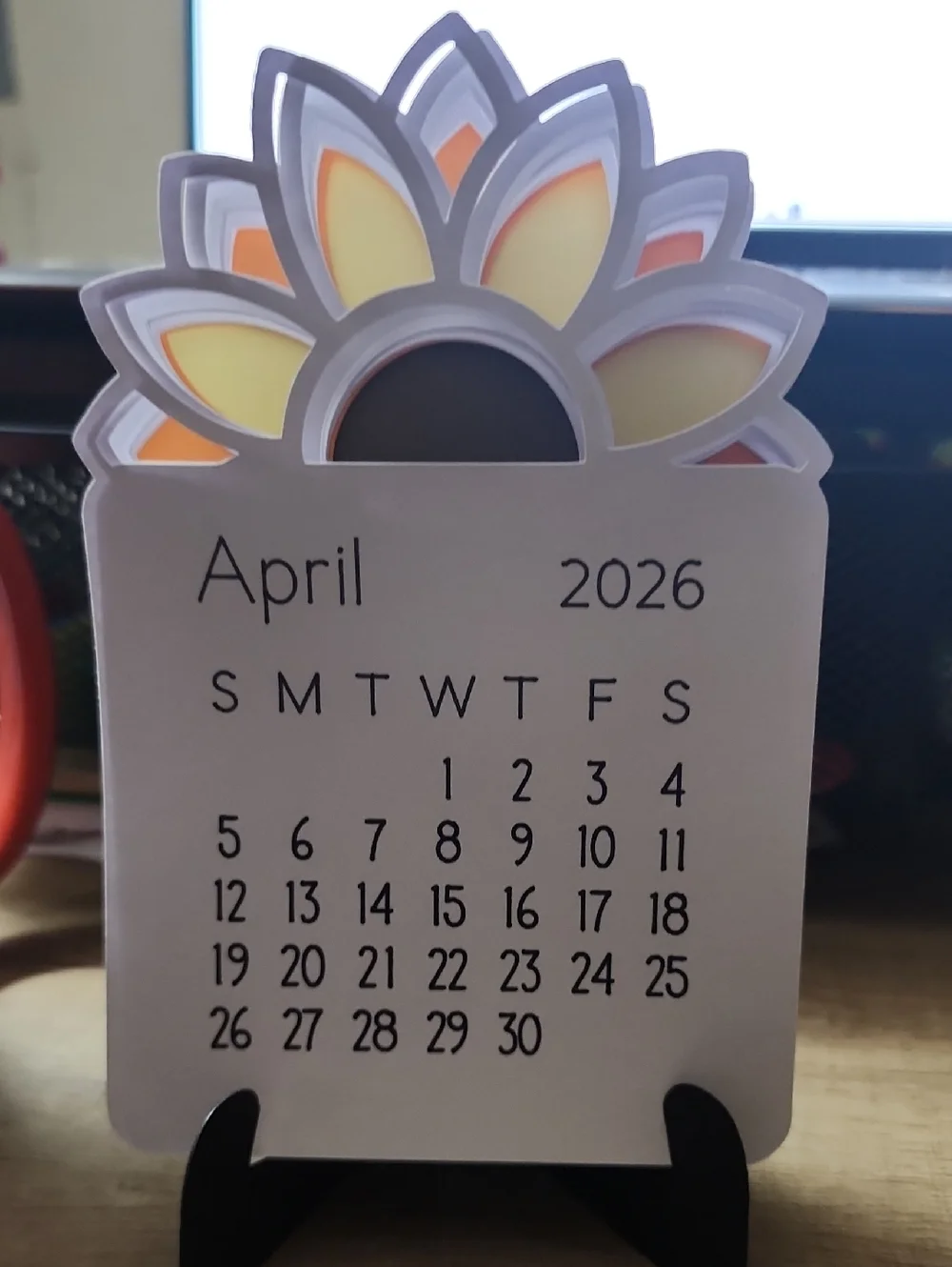 Desk Calendar with Sunflower Accent - White/Yellow - Unbranded
